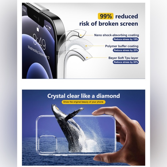 iPhone 12 Mini Case,Diamond Crystal Clear Case,Hard PC Back Soft TPU Bumper Slim - Picture 4 of 11